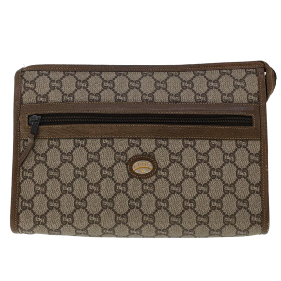 GUCCI PLUS GG Canvas Clutch Bag PVC Leather Beige Auth 50530 - Picture 13 of 16
